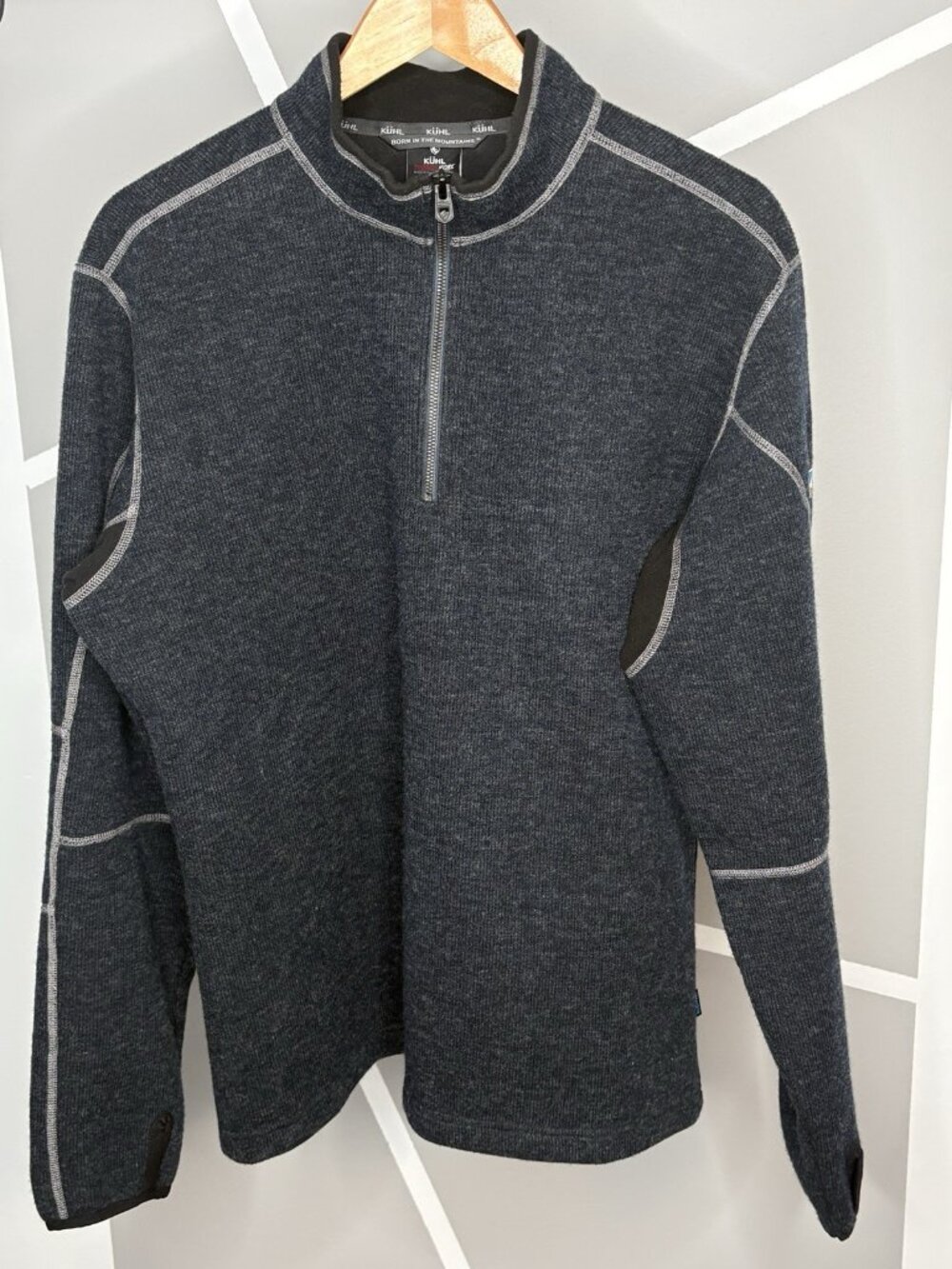 KUHL Thor ¼ Zip Wool Blend Fleece Men’s Large Heather Dark Blue Grey ThermoKore